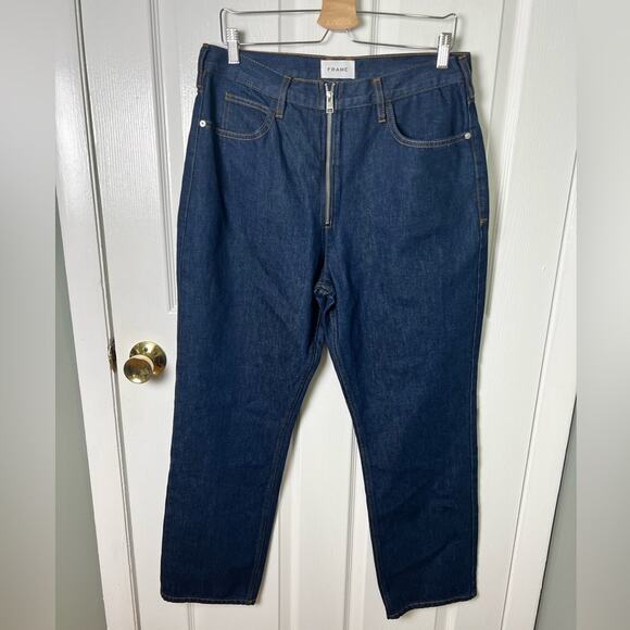Frame Blue Cotton High Rise Le High Tight Straight Leg Exposed Zipper Jeans 32 - Picture 3 of 10